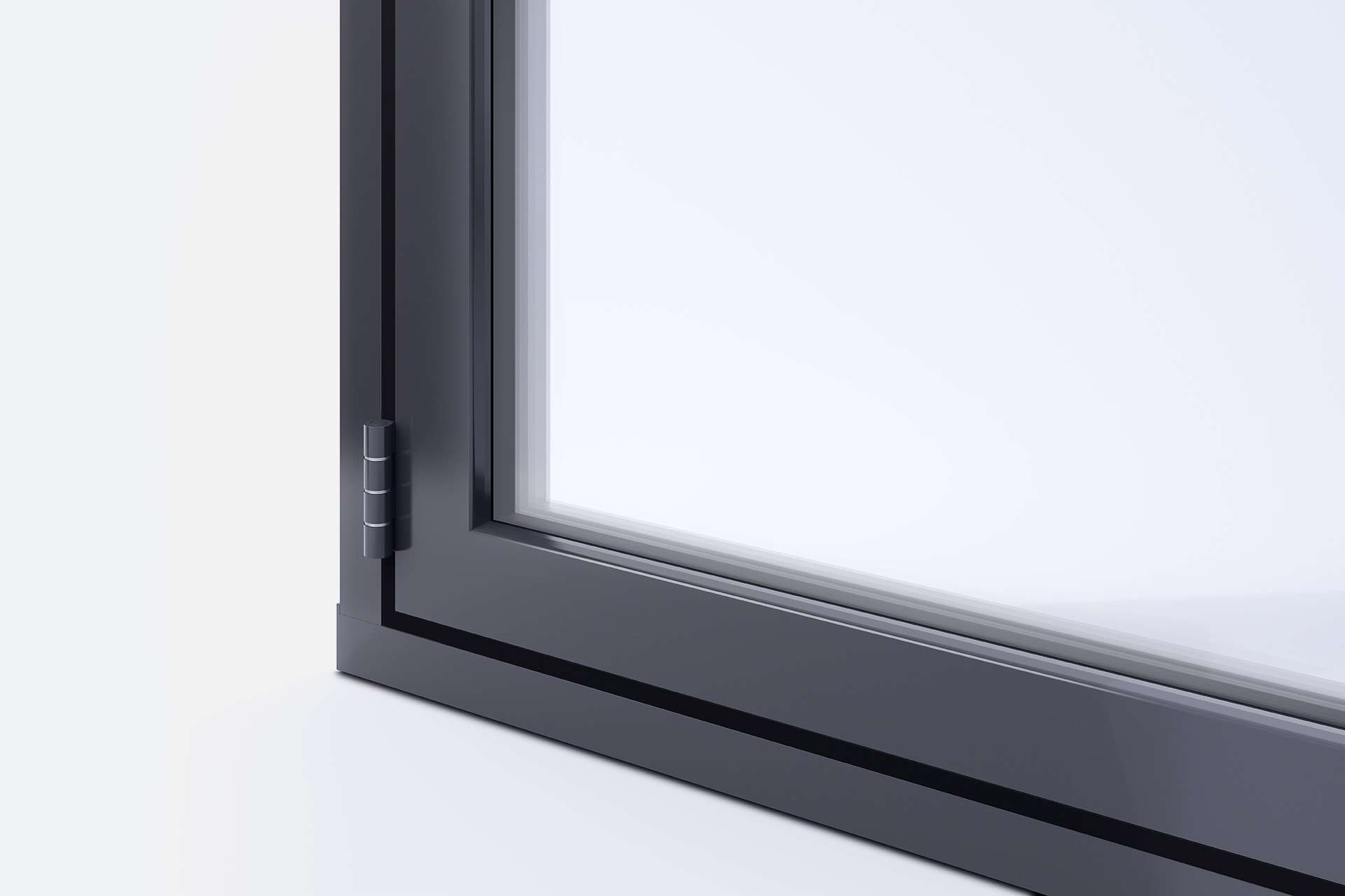A close up view of the corner of a Korniche bi-folding door showing one of the doors hinges.
