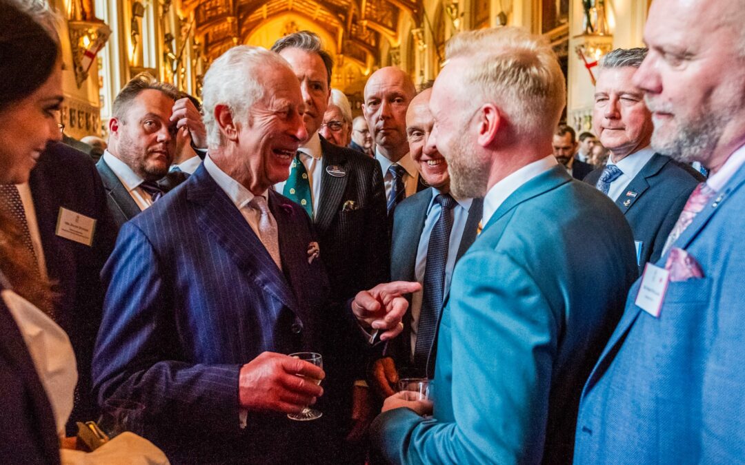 Managing Director Bradley Gaunt shares a laugh with King Charles during the reception for the King's Award For Enterprise.