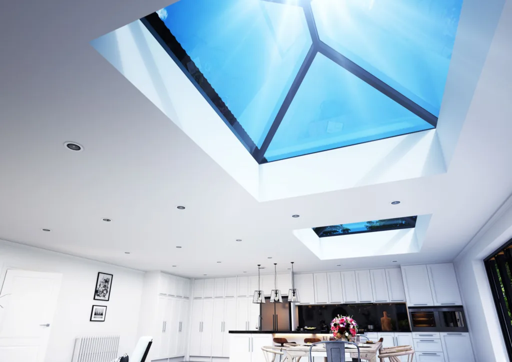 Interior view of two Korniche roof lanterns with natural light flooding in.