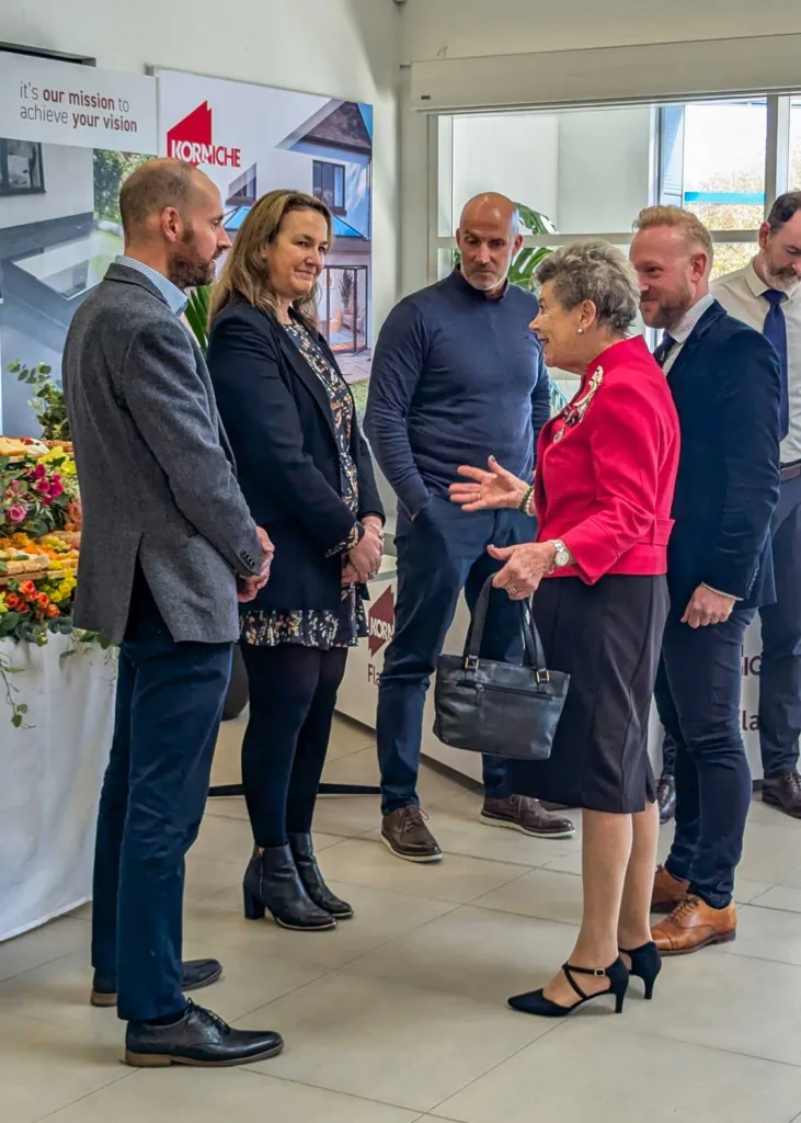 His Majesty's Lord Lieutenant of County Durham, Mrs Sue Snowdon, in conversation with Dave Jones, Financial Director, and Paula Whitehead, Head of Procurement, at Made For Trade.