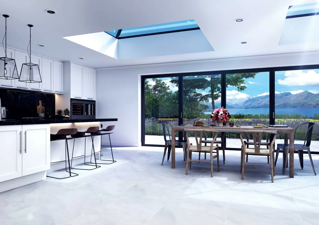 Modern Interior with Korniche Bifolding Doors and Roof Lanterns